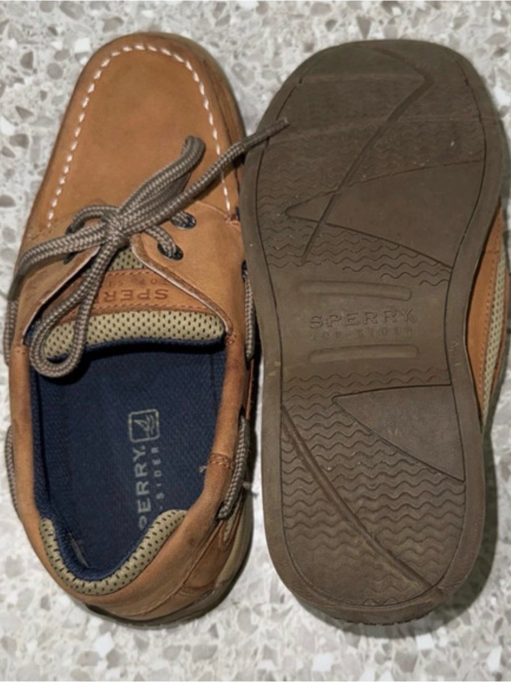 Sperry Kids Brown/Tan Leather Moccasins with Navy Insole